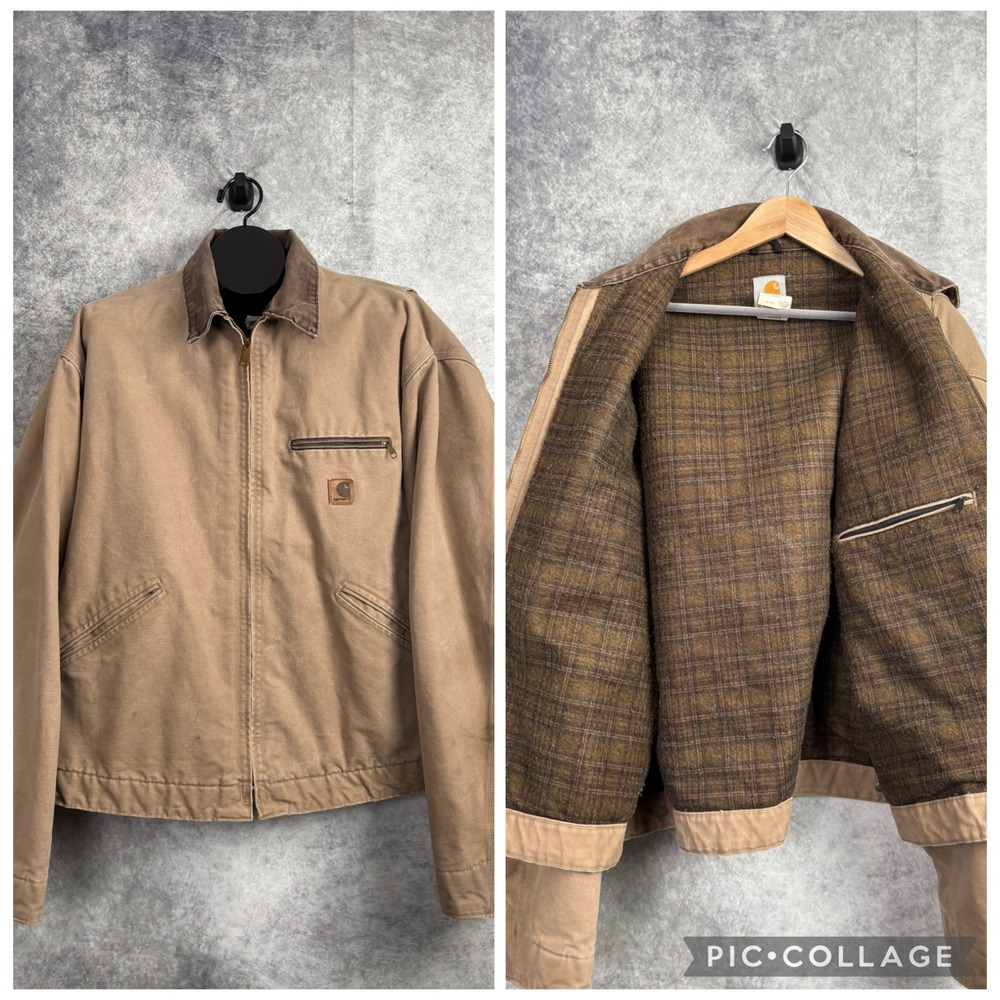 VTG Carhartt J97SDL Detroit Jacket Men's Tan Brown Blanket Lined Canvas Size XXL